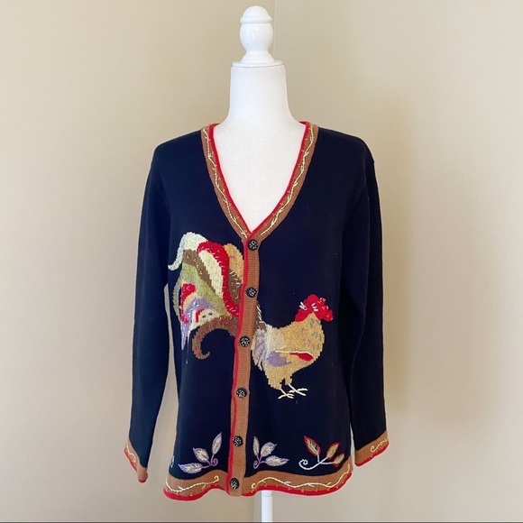 Vintage J Two NY Rooster Embroidered Cardigan Sweater - M - Picture 14 of 14